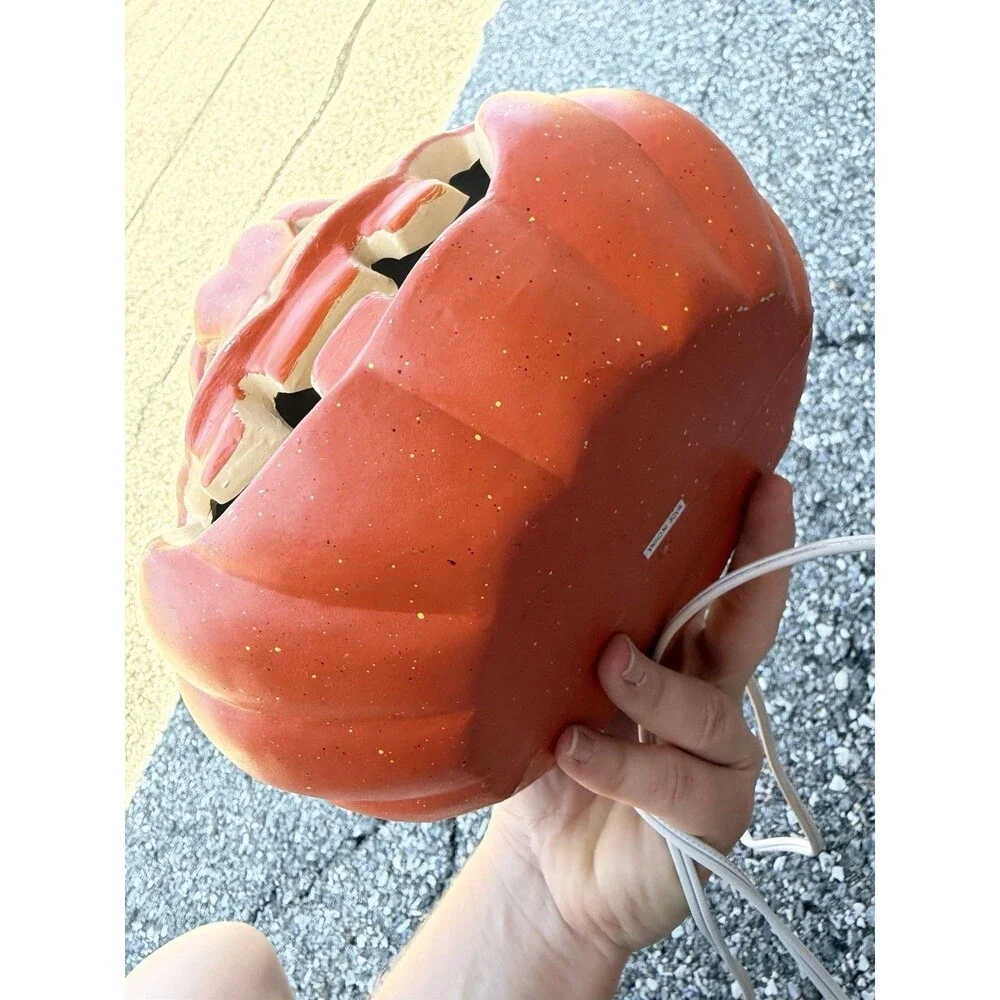 Plastic Electric Plug In Pumpkin Light 9”Wx 8”H Halloween Jack O Lantern